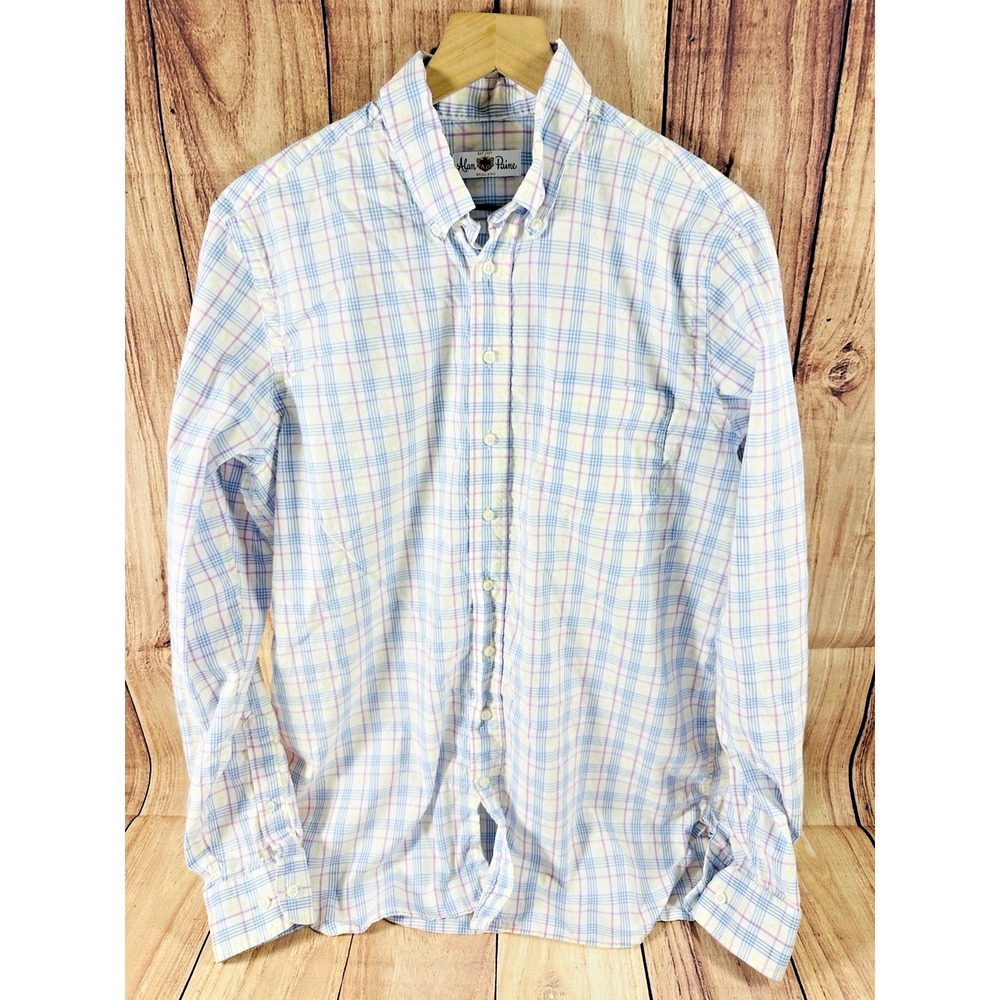 Alan Paine Shirt‎ Mens MEDIUM Blue Yellow Plaid Button Down Long Sleeve Cotton